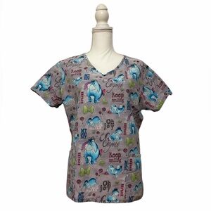 Disney Eeyore Lavender 100% Cotton Nursing Medical Scrub Top Women’s Medium
